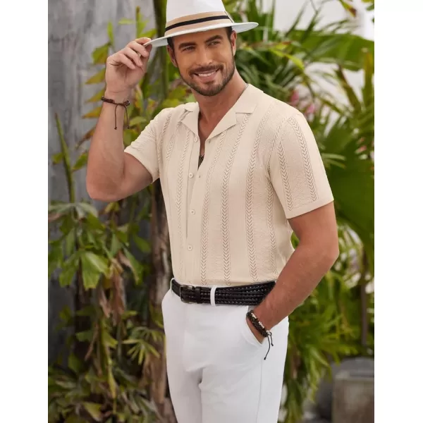 COOFANDY Men's Knit Shirts Vintage Short Sleeve Button Down Shirt Casual Summer Beach Shirt