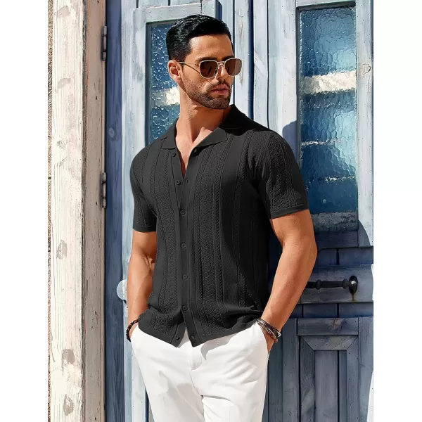 COOFANDY Men's Knit Shirts Vintage Short Sleeve Button Down Shirt Casual Summer Beach Shirt