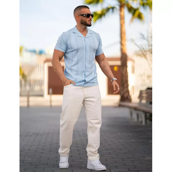 COOFANDY Men's Knit Shirts Vintage Short Sleeve Button Down Shirt Casual Summer Beach Shirt