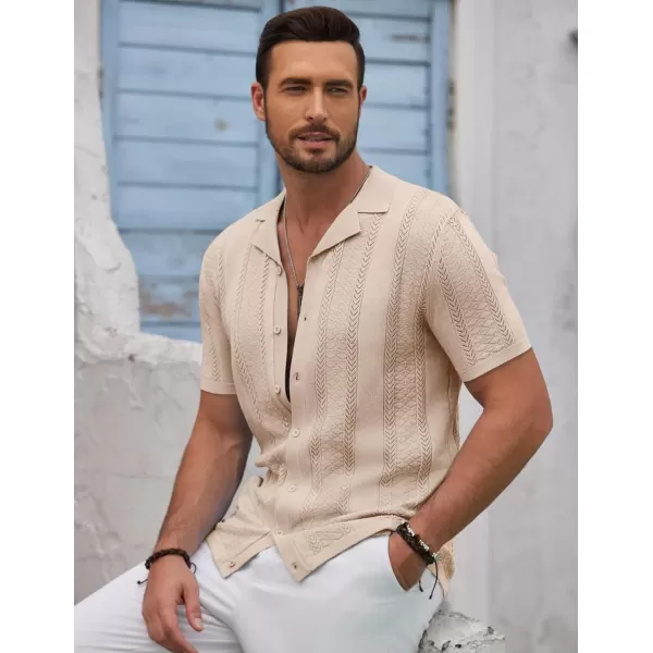 COOFANDY Men's Knit Shirts Vintage Short Sleeve Button Down Shirt Casual Summer Beach Shirt