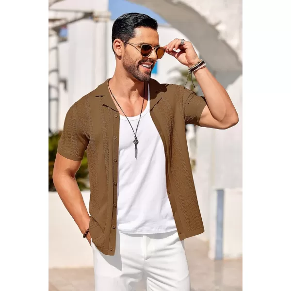COOFANDY Men's Knit Shirts Vintage Short Sleeve Button Down Shirt Casual Summer Beach Shirt
