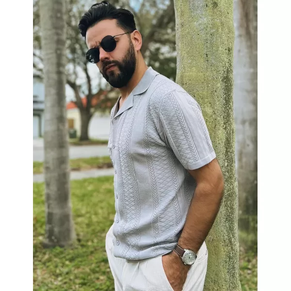 COOFANDY Men's Knit Shirts Vintage Short Sleeve Button Down Shirt Casual Summer Beach Shirt