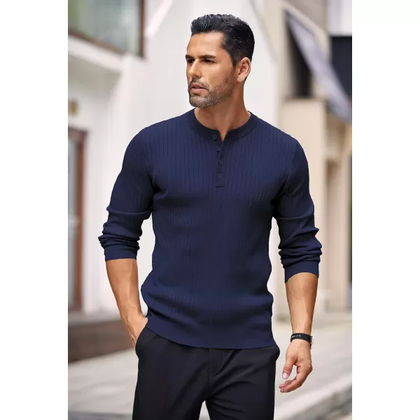 COOFANDY Mens Knitted Henley Shirts Casual Long Sleeve Slim Fit Lightweight Ribbed Pullover Sweater