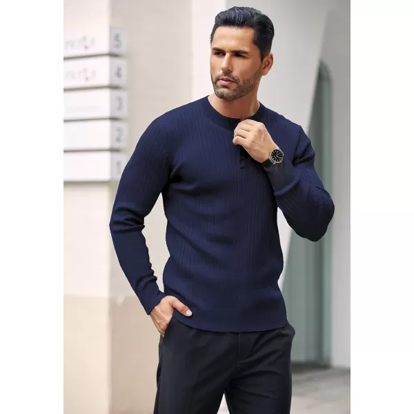 COOFANDY Mens Knitted Henley Shirts Casual Long Sleeve Slim Fit Lightweight Ribbed Pullover Sweater