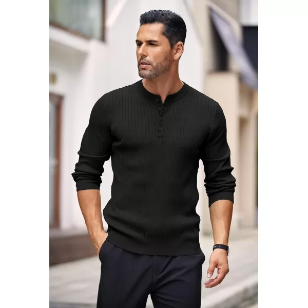 COOFANDY Mens Knitted Henley Shirts Casual Long Sleeve Slim Fit Lightweight Ribbed Pullover Sweater