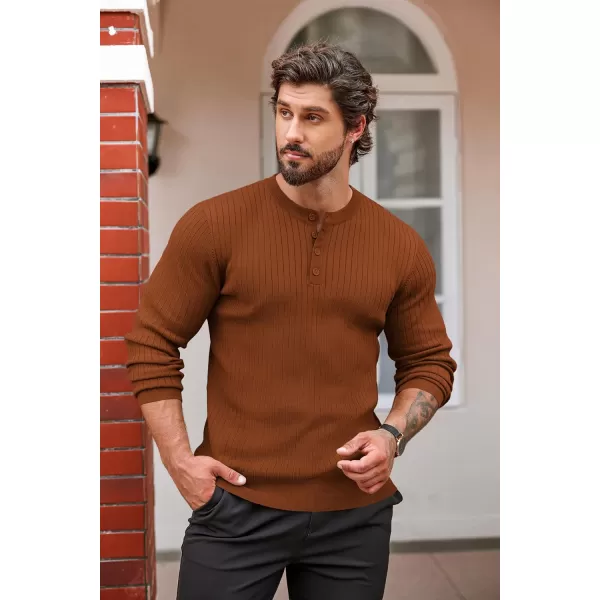 COOFANDY Mens Knitted Henley Shirts Casual Long Sleeve Slim Fit Lightweight Ribbed Pullover Sweater