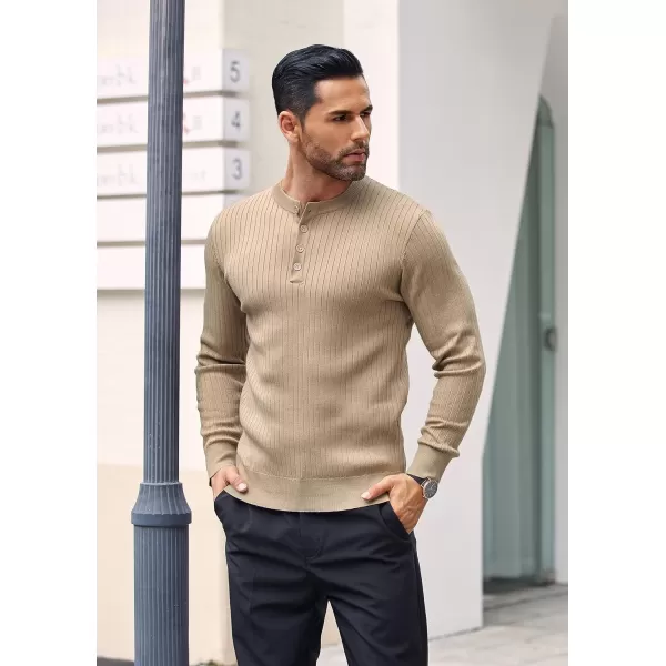 COOFANDY Mens Knitted Henley Shirts Casual Long Sleeve Slim Fit Lightweight Ribbed Pullover Sweater