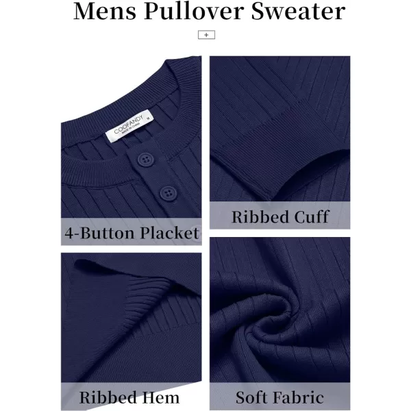 COOFANDY Mens Knitted Henley Shirts Casual Long Sleeve Slim Fit Lightweight Ribbed Pullover Sweater