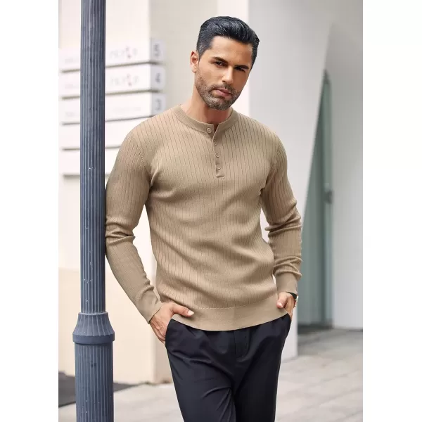 COOFANDY Mens Knitted Henley Shirts Casual Long Sleeve Slim Fit Lightweight Ribbed Pullover Sweater