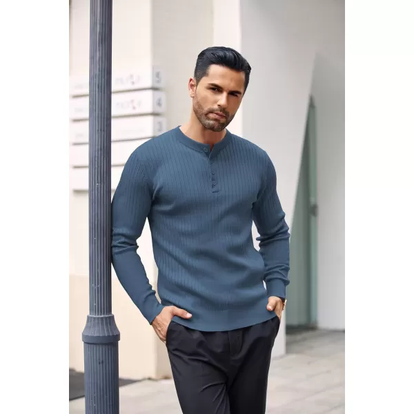COOFANDY Mens Knitted Henley Shirts Casual Long Sleeve Slim Fit Lightweight Ribbed Pullover Sweater