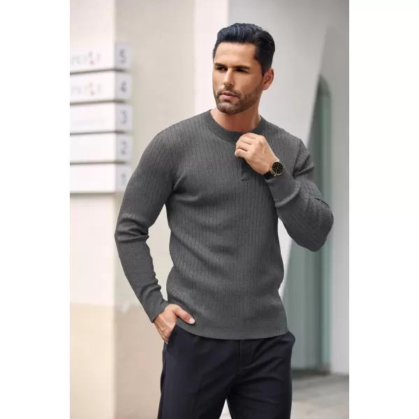 COOFANDY Mens Knitted Henley Shirts Casual Long Sleeve Slim Fit Lightweight Ribbed Pullover Sweater