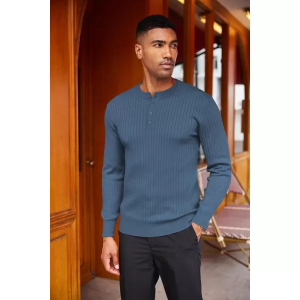 COOFANDY Mens Knitted Henley Shirts Casual Long Sleeve Slim Fit Lightweight Ribbed Pullover Sweater