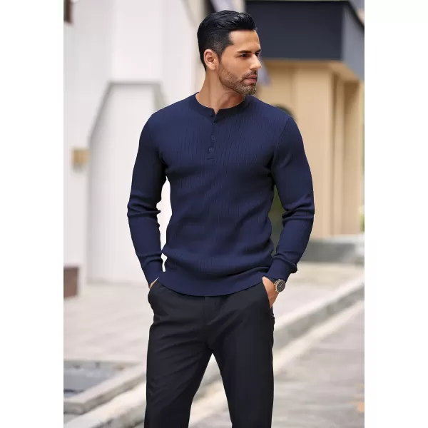 COOFANDY Mens Knitted Henley Shirts Casual Long Sleeve Slim Fit Lightweight Ribbed Pullover Sweater