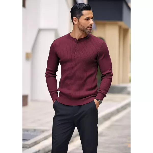 COOFANDY Mens Knitted Henley Shirts Casual Long Sleeve Slim Fit Lightweight Ribbed Pullover Sweater