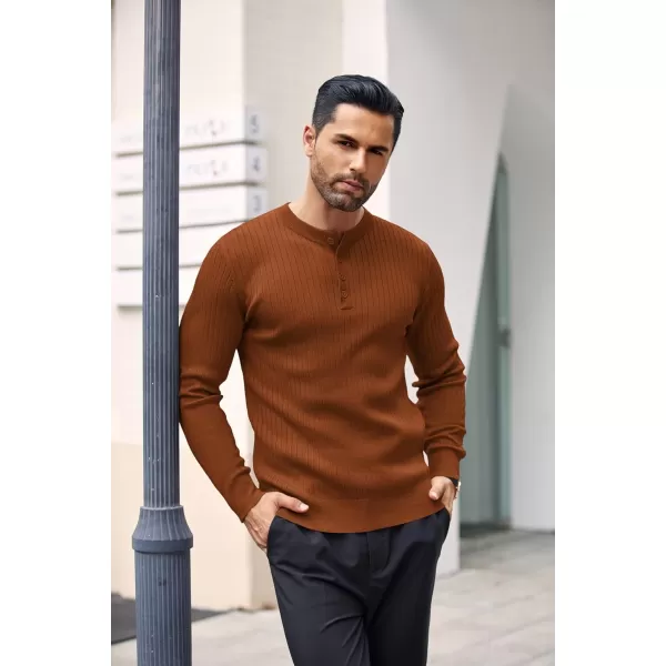 COOFANDY Mens Knitted Henley Shirts Casual Long Sleeve Slim Fit Lightweight Ribbed Pullover Sweater