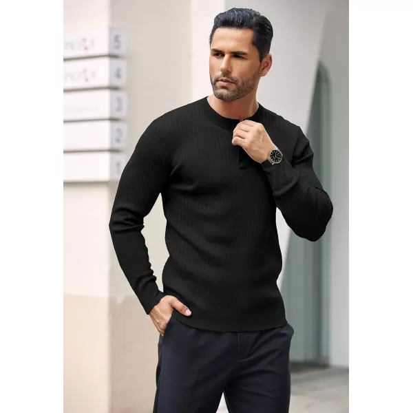 COOFANDY Mens Knitted Henley Shirts Casual Long Sleeve Slim Fit Lightweight Ribbed Pullover Sweater