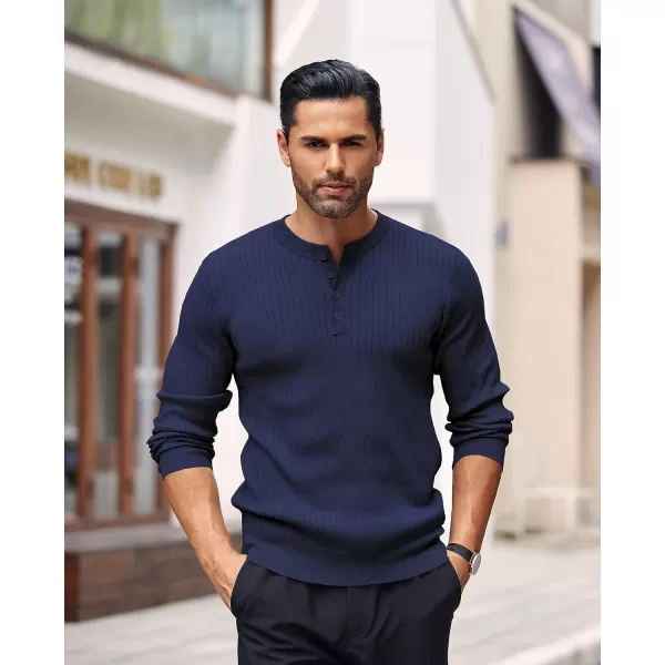 COOFANDY Mens Knitted Henley Shirts Casual Long Sleeve Slim Fit Lightweight Ribbed Pullover Sweater