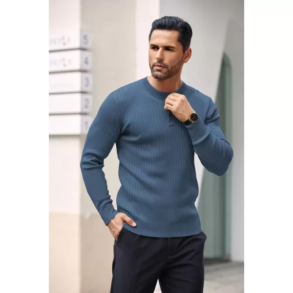 COOFANDY Mens Knitted Henley Shirts Casual Long Sleeve Slim Fit Lightweight Ribbed Pullover Sweater