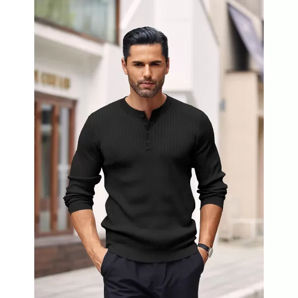COOFANDY Mens Knitted Henley Shirts Casual Long Sleeve Slim Fit Lightweight Ribbed Pullover Sweater