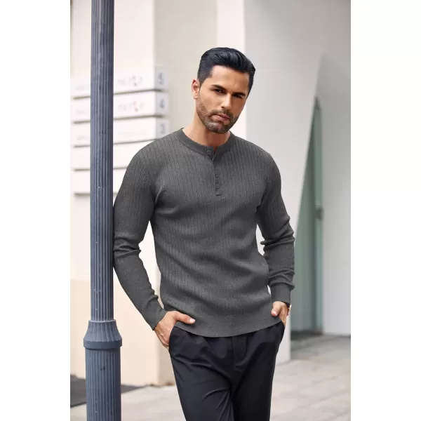 COOFANDY Mens Knitted Henley Shirts Casual Long Sleeve Slim Fit Lightweight Ribbed Pullover Sweater