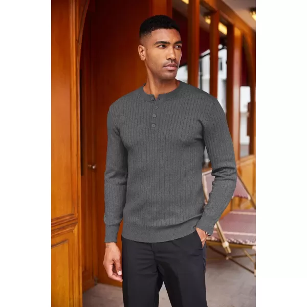 COOFANDY Mens Knitted Henley Shirts Casual Long Sleeve Slim Fit Lightweight Ribbed Pullover Sweater