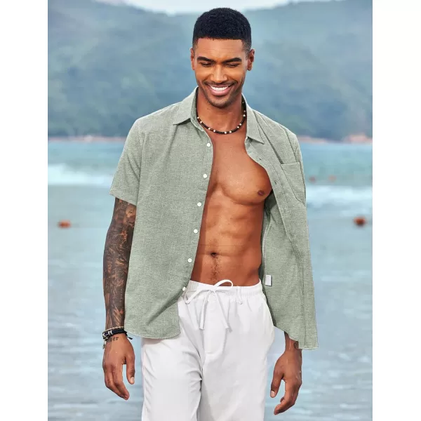 COOFANDY Men's Linen Shirts Casual Button Down Short Sleeve Summer Beach Shirt Hawaiian Vacation Shirts