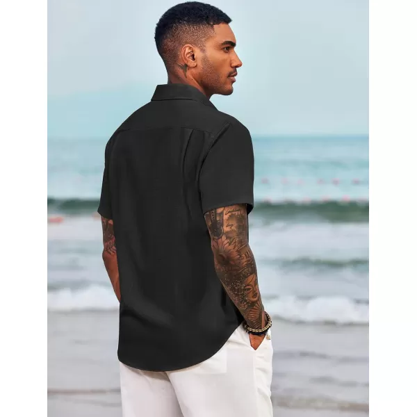 COOFANDY Men's Linen Shirts Casual Button Down Short Sleeve Summer Beach Shirt Hawaiian Vacation Shirts
