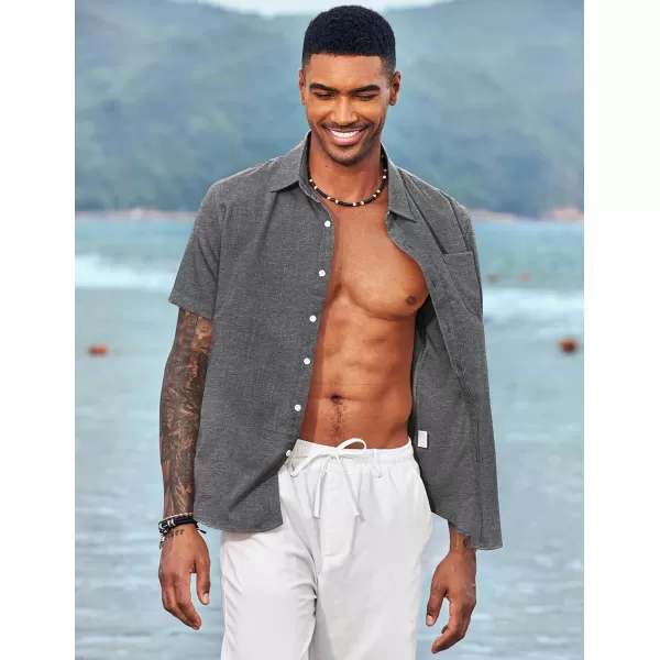 COOFANDY Men's Linen Shirts Casual Button Down Short Sleeve Summer Beach Shirt Hawaiian Vacation Shirts