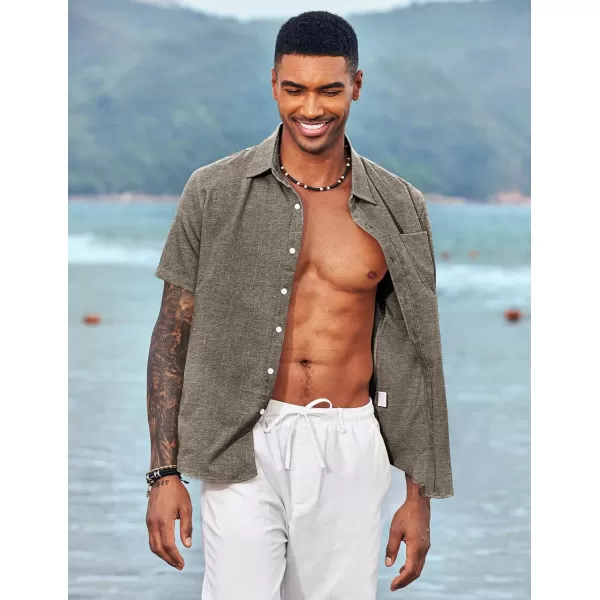 COOFANDY Men's Linen Shirts Casual Button Down Short Sleeve Summer Beach Shirt Hawaiian Vacation Shirts