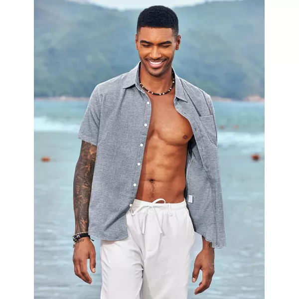 COOFANDY Men's Linen Shirts Casual Button Down Short Sleeve Summer Beach Shirt Hawaiian Vacation Shirts
