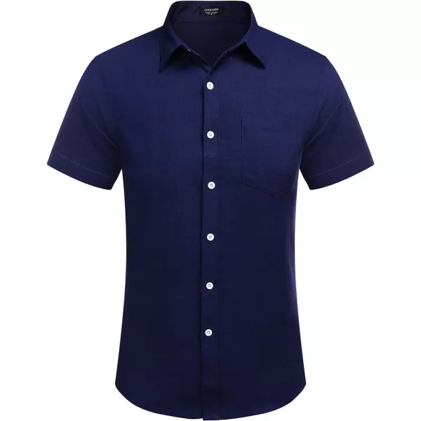COOFANDY Men's Linen Shirts Casual Button Down Short Sleeve Summer Beach Shirt Hawaiian Vacation Shirts