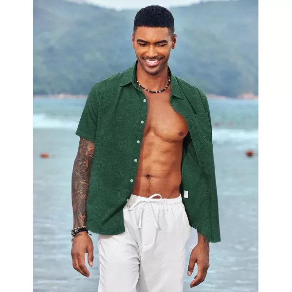 COOFANDY Men's Linen Shirts Casual Button Down Short Sleeve Summer Beach Shirt Hawaiian Vacation Shirts