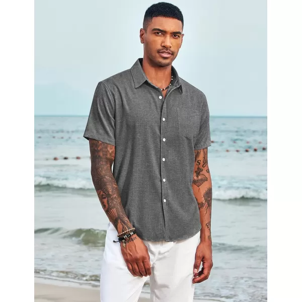 COOFANDY Men's Linen Shirts Casual Button Down Short Sleeve Summer Beach Shirt Hawaiian Vacation Shirts
