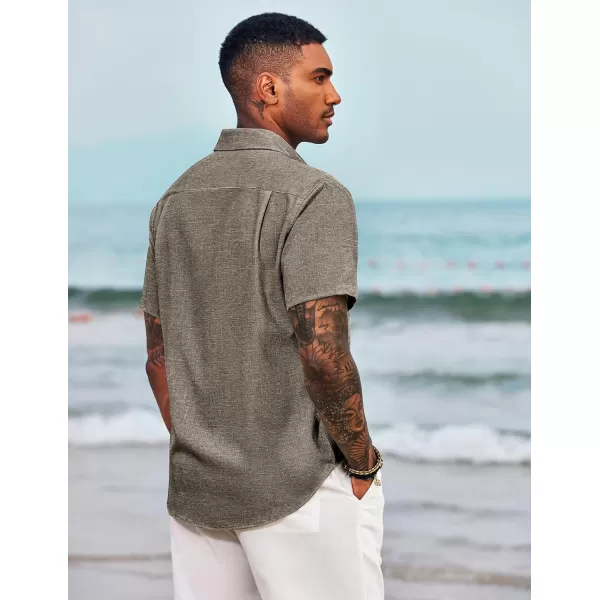 COOFANDY Men's Linen Shirts Casual Button Down Short Sleeve Summer Beach Shirt Hawaiian Vacation Shirts