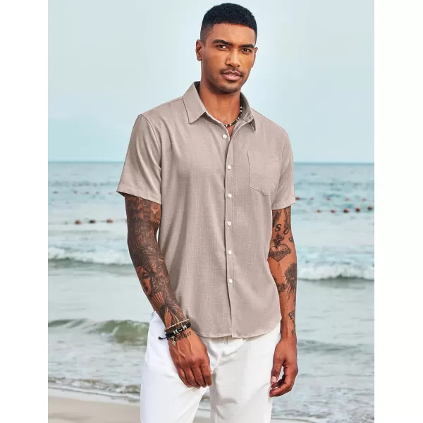 COOFANDY Men's Linen Shirts Casual Button Down Short Sleeve Summer Beach Shirt Hawaiian Vacation Shirts