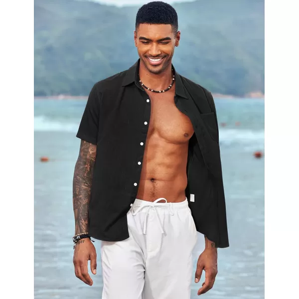 COOFANDY Men's Linen Shirts Casual Button Down Short Sleeve Summer Beach Shirt Hawaiian Vacation Shirts