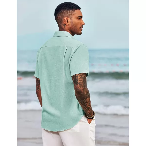 COOFANDY Men's Linen Shirts Casual Button Down Short Sleeve Summer Beach Shirt Hawaiian Vacation Shirts