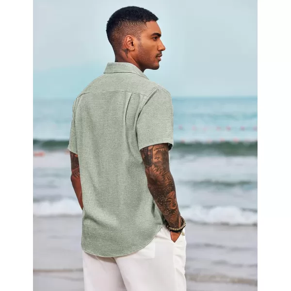 COOFANDY Men's Linen Shirts Casual Button Down Short Sleeve Summer Beach Shirt Hawaiian Vacation Shirts