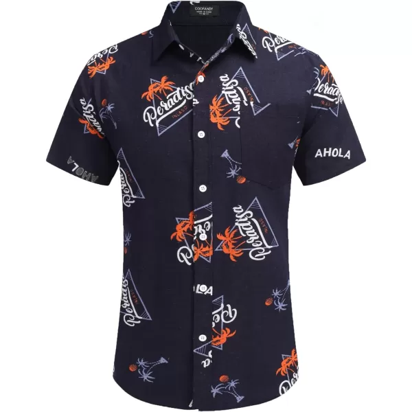 COOFANDY Men's Linen Shirts Casual Button Down Short Sleeve Summer Beach Shirt Hawaiian Vacation Shirts