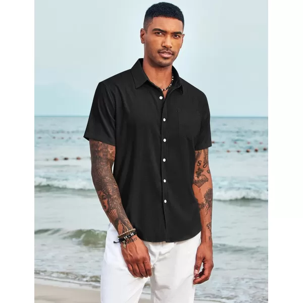 COOFANDY Men's Linen Shirts Casual Button Down Short Sleeve Summer Beach Shirt Hawaiian Vacation Shirts