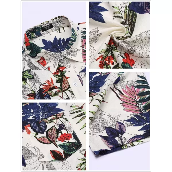 COOFANDY Men's Linen Shirts Casual Button Down Short Sleeve Summer Beach Shirt Hawaiian Vacation Shirts