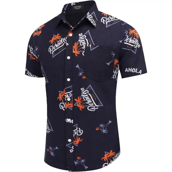COOFANDY Men's Linen Shirts Casual Button Down Short Sleeve Summer Beach Shirt Hawaiian Vacation Shirts