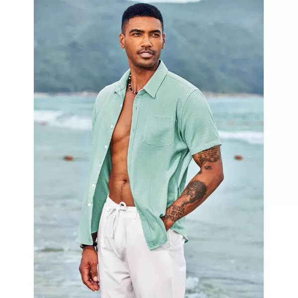 COOFANDY Men's Linen Shirts Casual Button Down Short Sleeve Summer Beach Shirt Hawaiian Vacation Shirts
