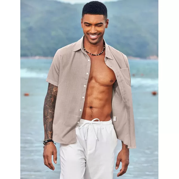 COOFANDY Men's Linen Shirts Casual Button Down Short Sleeve Summer Beach Shirt Hawaiian Vacation Shirts
