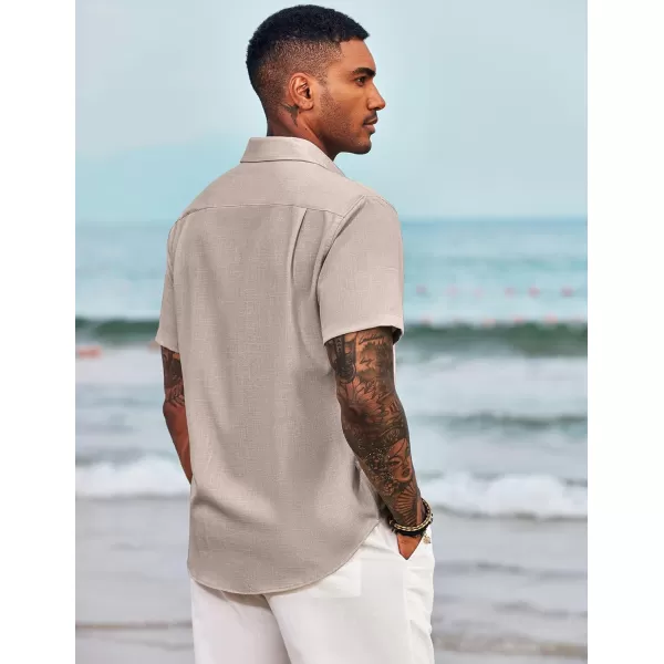 COOFANDY Men's Linen Shirts Casual Button Down Short Sleeve Summer Beach Shirt Hawaiian Vacation Shirts