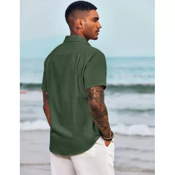 COOFANDY Men's Linen Shirts Casual Button Down Short Sleeve Summer Beach Shirt Hawaiian Vacation Shirts