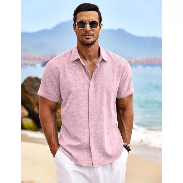 COOFANDY Men's Linen Shirts Short Sleeve Casual Shirts Button Down Shirt for Men Beach Summer Wedding Shirt