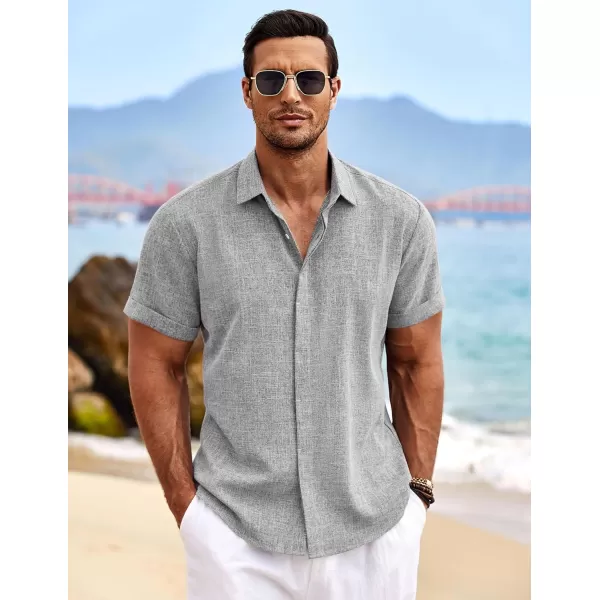COOFANDY Men's Linen Shirts Short Sleeve Casual Shirts Button Down Shirt for Men Beach Summer Wedding Shirt
