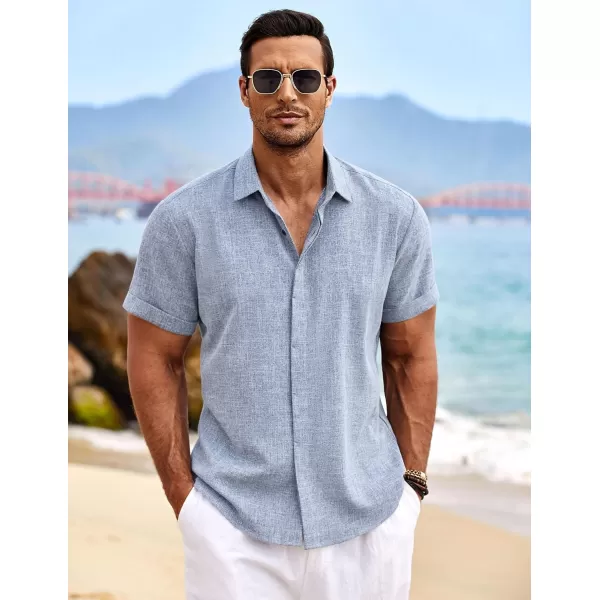 COOFANDY Men's Linen Shirts Short Sleeve Casual Shirts Button Down Shirt for Men Beach Summer Wedding Shirt