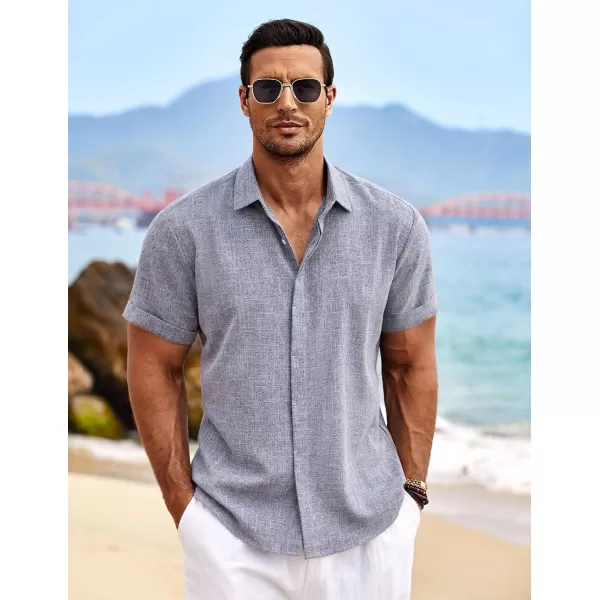 COOFANDY Men's Linen Shirts Short Sleeve Casual Shirts Button Down Shirt for Men Beach Summer Wedding Shirt